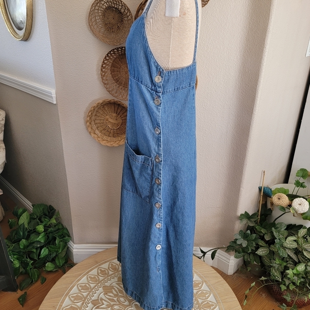 Kalifornia 90s Y2K Vintage Blue Denim Maxi Dress Sz 11/12 - Picture 2 of 8